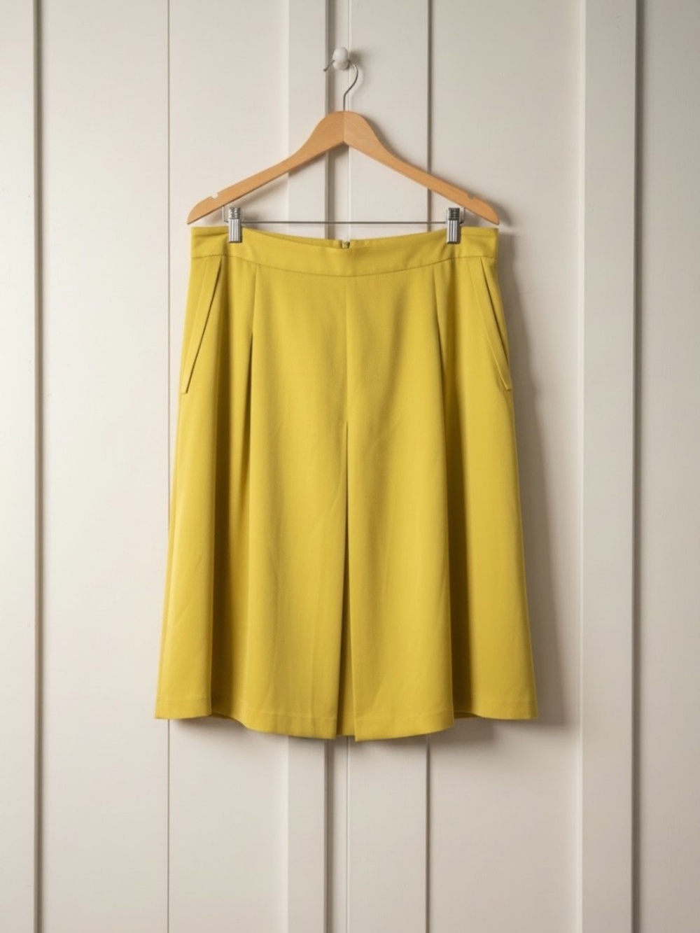 Massimo Dutti Yellow Pleated Front Midi Skirt Size 10 (Euro 12)